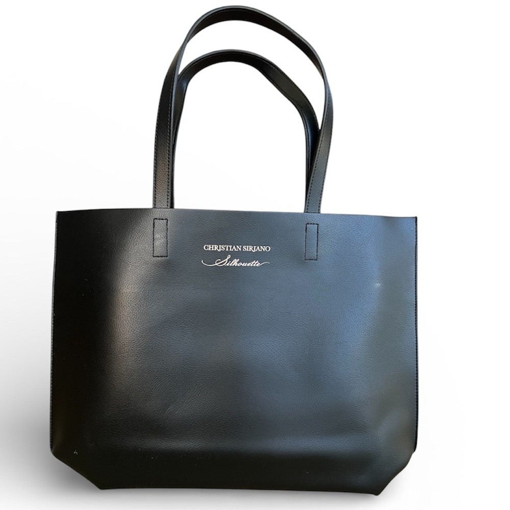 Christian Siriano Silhouette Black Faux Leather Open Top Tote Work Bag